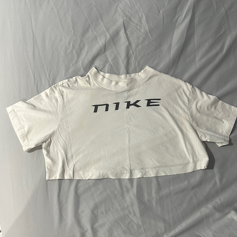 Nike Women's White and Black Logo Crop Top